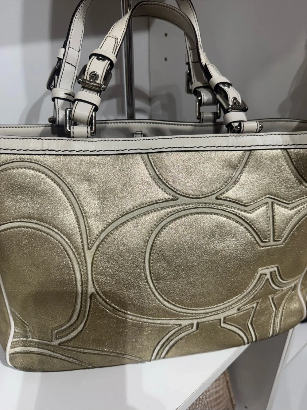 Coach Metallic Champagne Satchel Tote - Light Gold - Picture 2 of 4